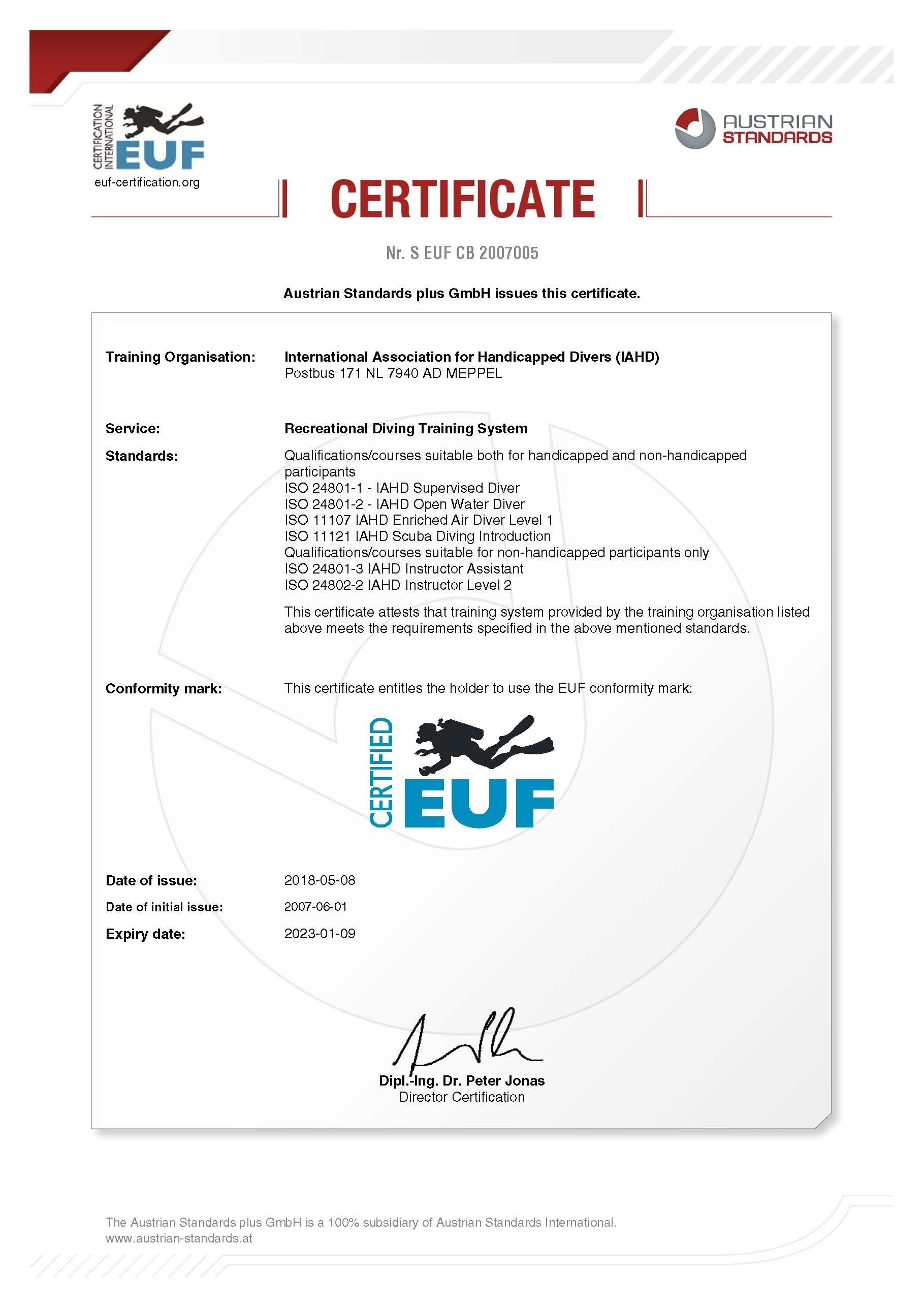 Certificate EUF 2018